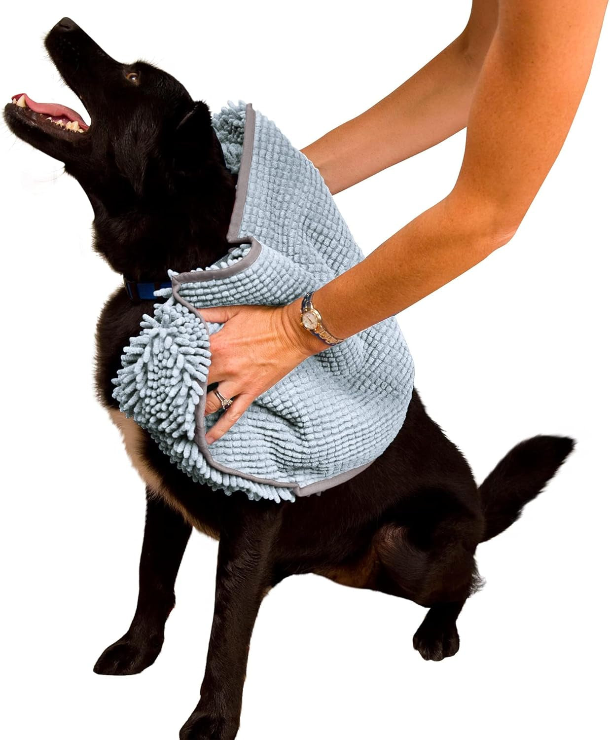Soggy Doggy Super Shammy Towel - Ultra-Absorbent Microfiber Chenille Dog Drying Towel with Hand Pockets - Fast Drying & Easy Cleaning (Gray, 31” X 14”)
