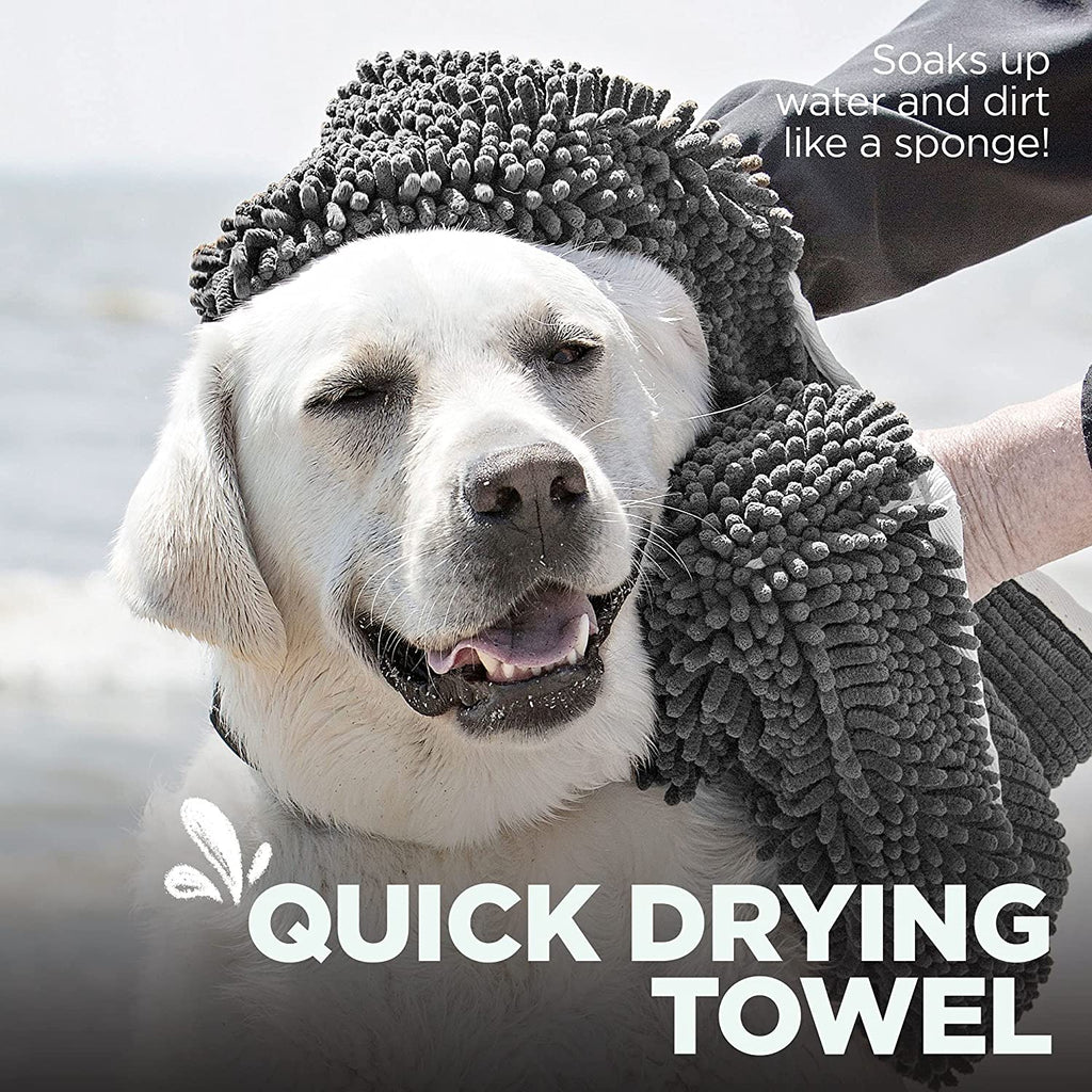 Soggy Doggy Super Shammy Towel - Ultra-Absorbent Microfiber Chenille Dog Drying Towel with Hand Pockets - Fast Drying & Easy Cleaning (Gray, 31” X 14”)