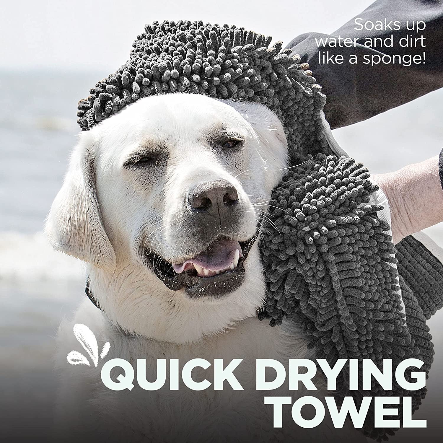 Soggy Doggy Super Shammy Towel - Ultra-Absorbent Microfiber Chenille Dog Drying Towel with Hand Pockets - Fast Drying & Easy Cleaning (Gray, 31” X 14”)