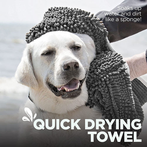 Soggy Doggy Super Shammy Towel - Ultra-Absorbent Microfiber Chenille Dog Drying Towel with Hand Pockets - Fast Drying & Easy Cleaning (Gray, 31” X 14”)