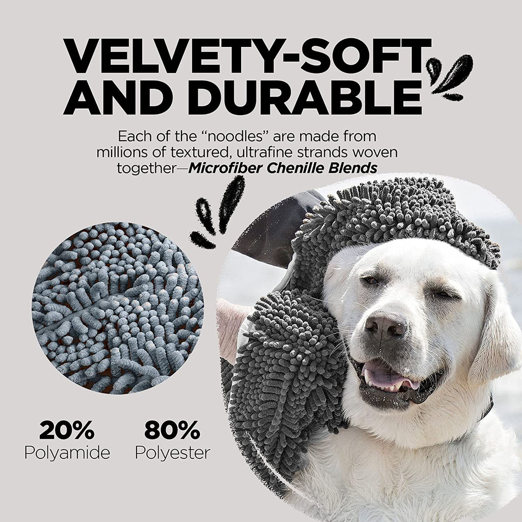Soggy Doggy Super Shammy Towel - Ultra-Absorbent Microfiber Chenille Dog Drying Towel with Hand Pockets - Fast Drying & Easy Cleaning (Gray, 31” X 14”)